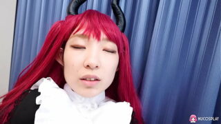 Redhead Asian babe Ouka Yamashita sucks and fucks with a rubber cock.